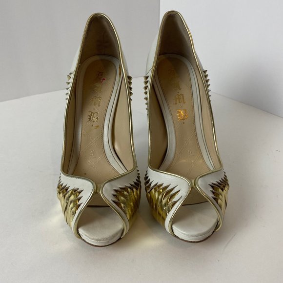 L.A.M.B. by Gwen Stefani White Gold Metallic Georgina Peep Toe Leather - Picture 3 of 8